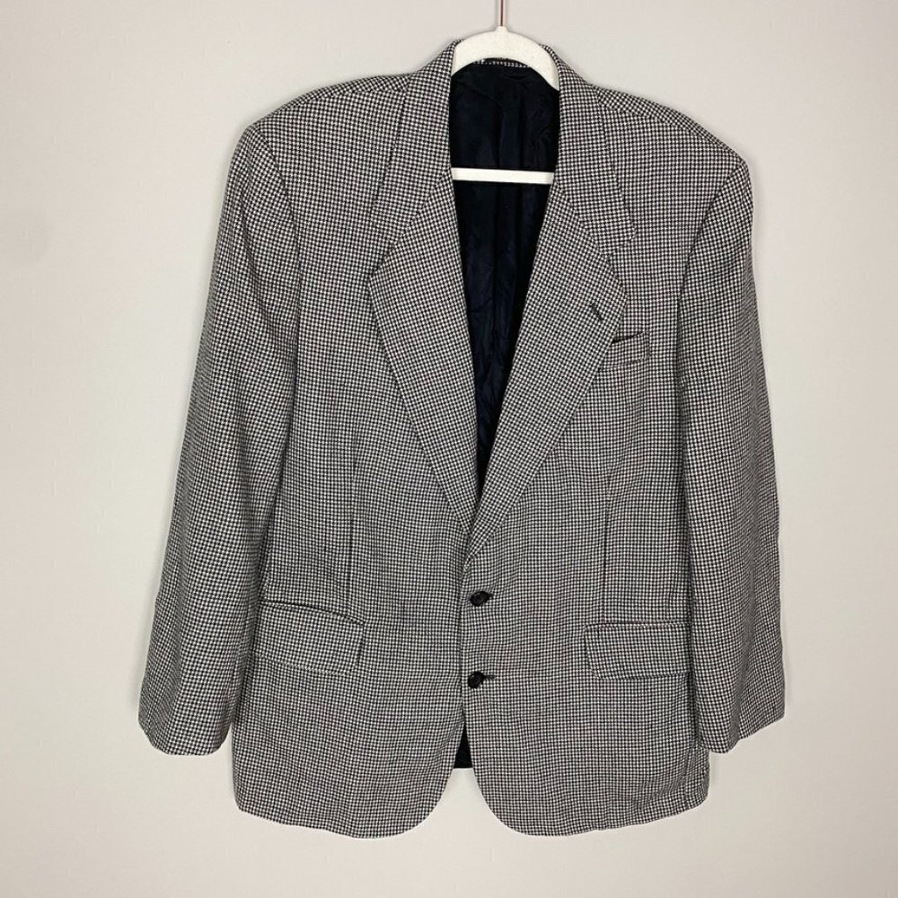 Oscar de la Renta Houndstooth Blazer Sport Coat Mens 42R Black & Ivory